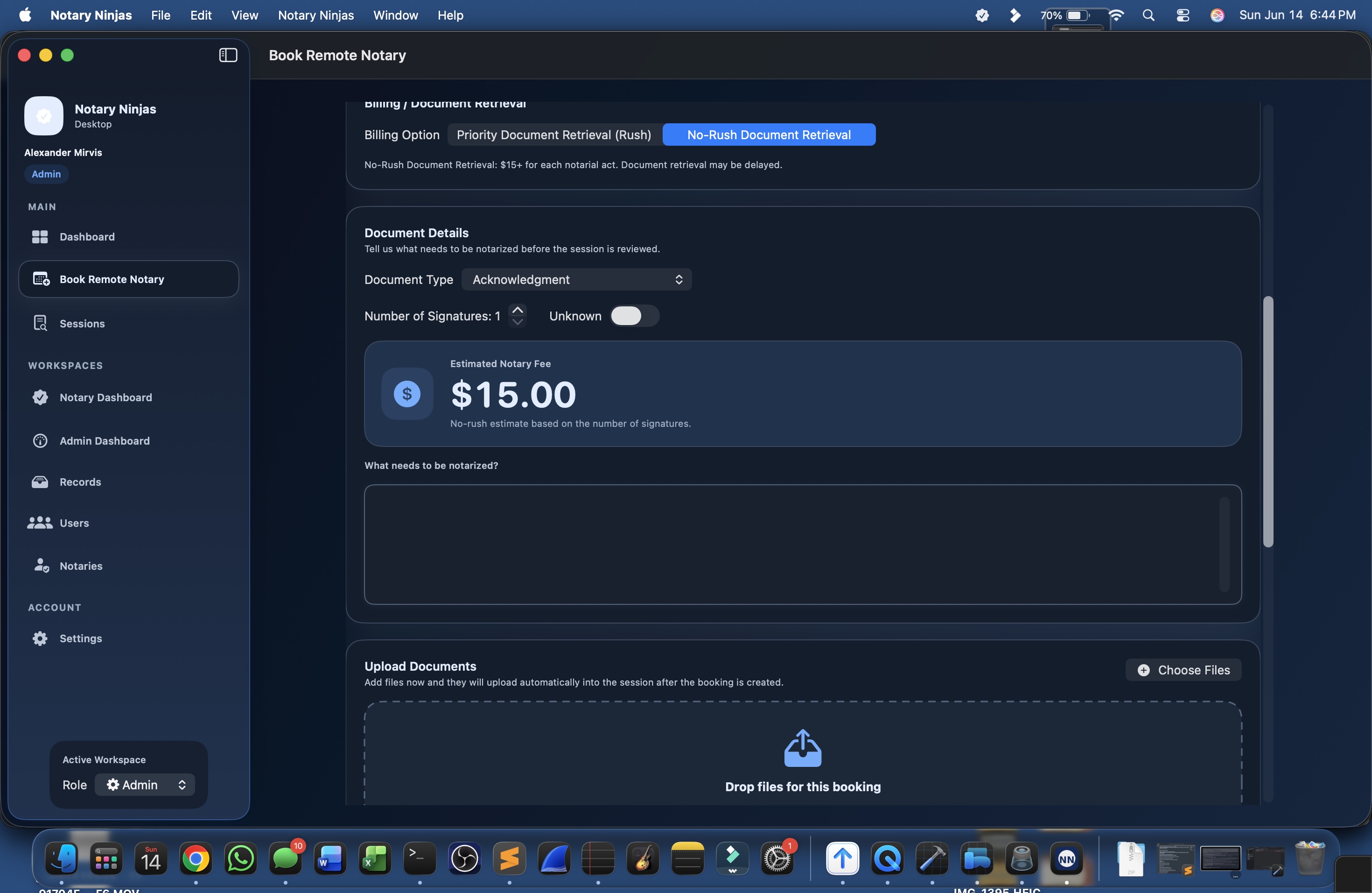Notary Ninjas Mac desktop app screenshot